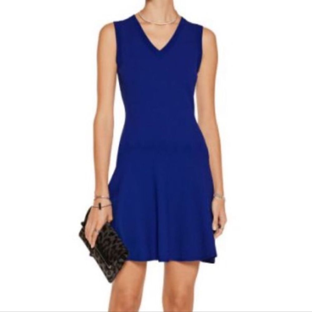 Sandro dress in royal blue with V neck and stretch